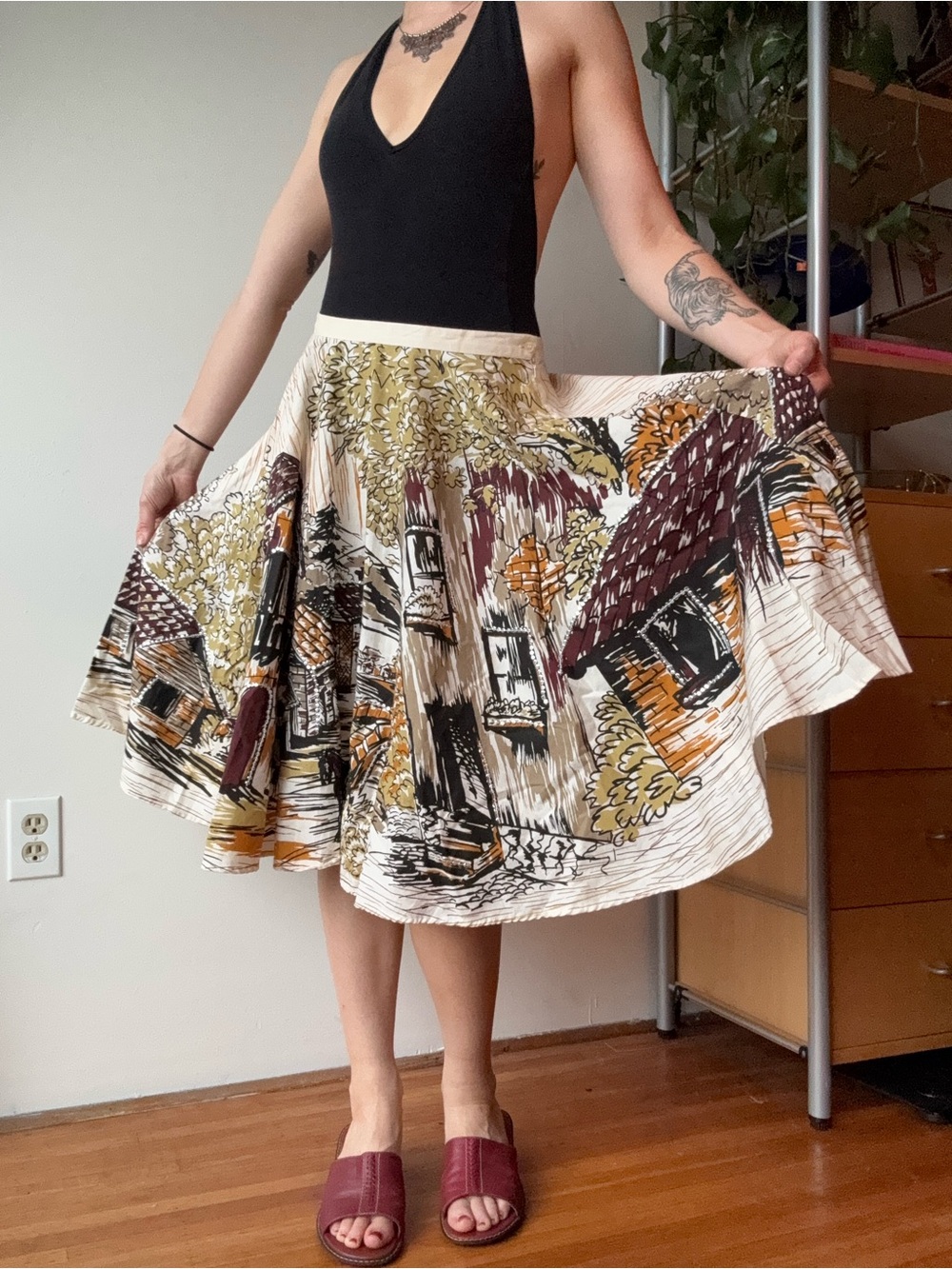 Angie Printed Sequin Cotton A-Line Midi Skirt - Picture 3 of 9